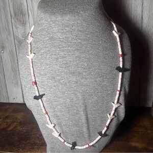 Vintage Heishi Native American Necklace with Birds and Orange Accent Beads